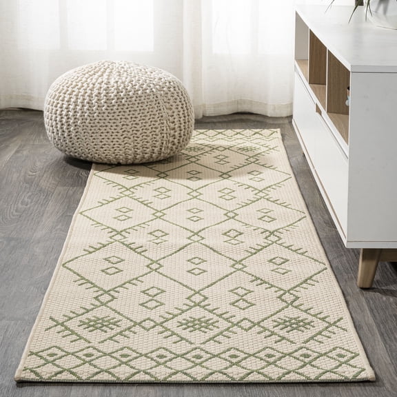 JONATHAN Y SANTA MONICA 2 x 8 Runner Rug, Boho Moroccan - Beige/Green, SMB123A-28