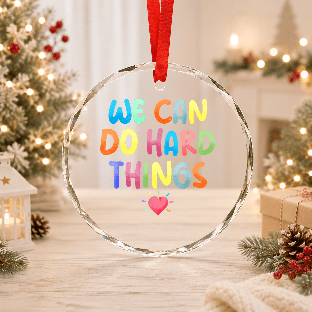 Growth Mindset Positive Back To School We Can Do Hard Things Glass Ornament