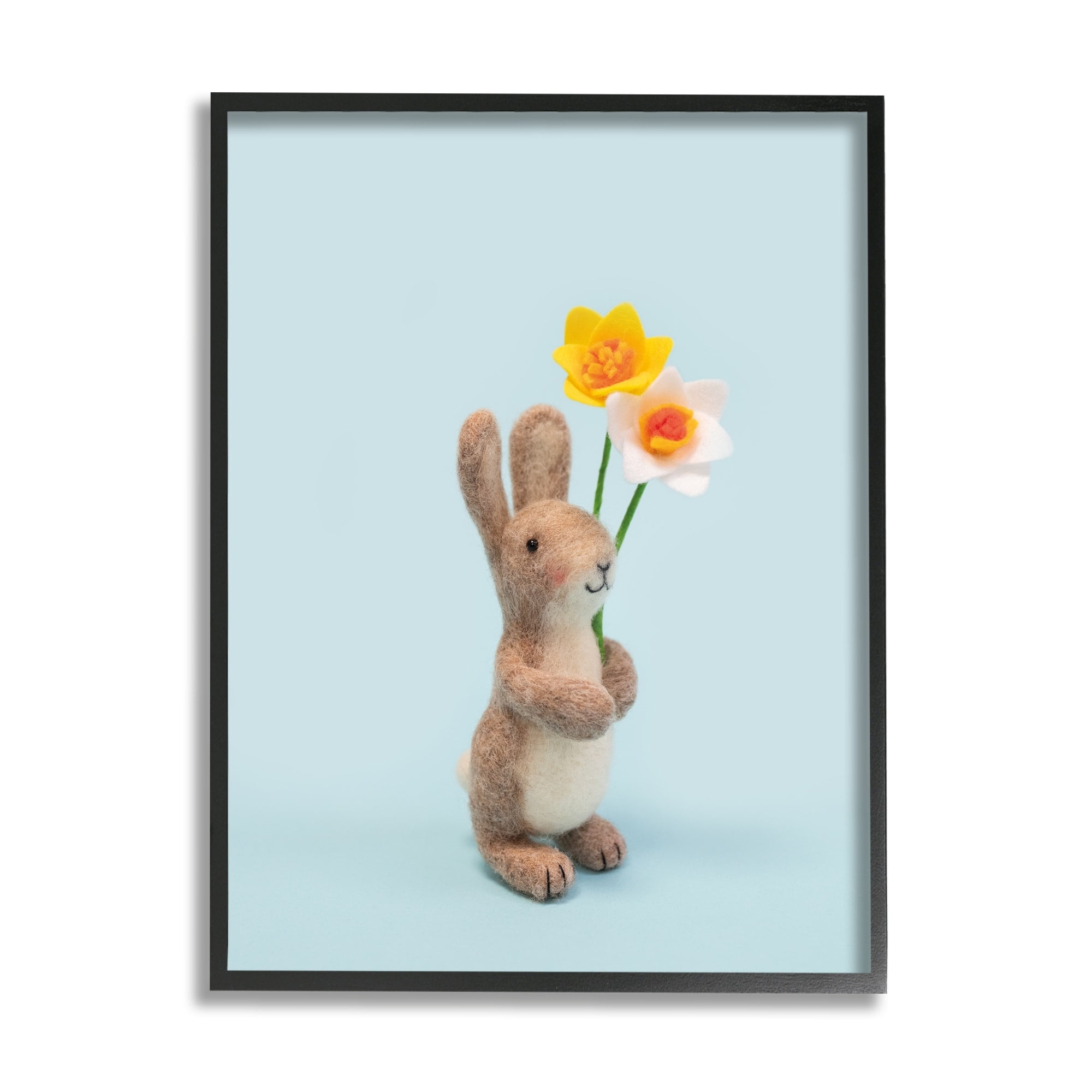 Stupell Industries Spring Bunny Floral Daffodils Holiday Photography Gray Framed Art Print Wall Art