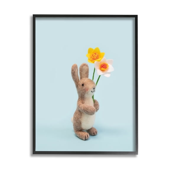 Stupell Industries Spring Bunny Floral Daffodils Holiday Photography Black Framed Art Print Wall Art
