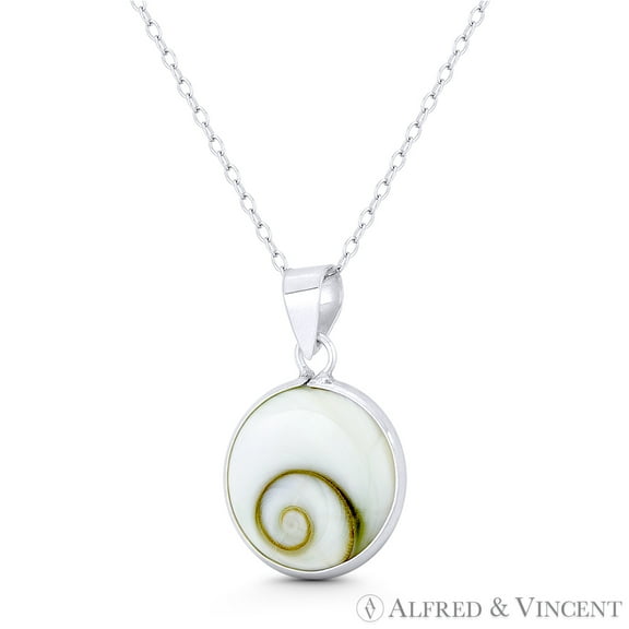 Round Faux Seashell Enamel Beachbum Charm 25x16mm (1x0.6in) Pendant in .925 Sterling Silver