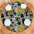 thumbnail image 2 of 44in Round Halloween Pumpkin Ghost Tablecloth with Elastic Edge, Fitted Table Cover for 36-44" Tables, Polyester Reusable Table Cloths Wipe Clean for Picnic, Dining, Outdoor Use and Party Decor, 2 of 7