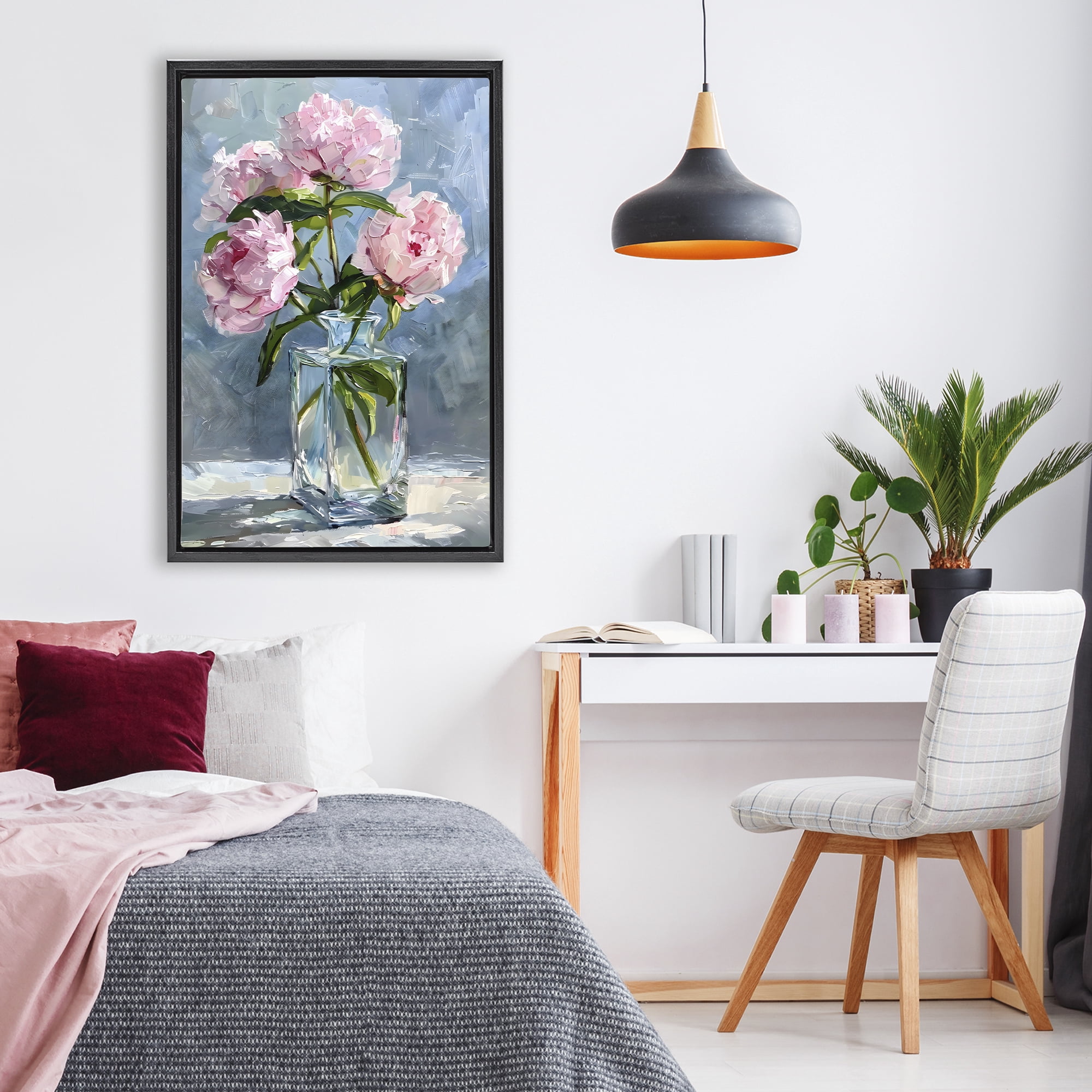 Stupell Industries Beautiful Pink Pastel Peonies Black Framed Floater Canvas Wall Art, design by Creative Studio