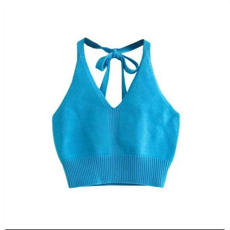 

Womens Sexy Halter Crop Top Summer Bustier Trendy Knit Bundle Bralette Curvy Ribbed Knit Cami Top