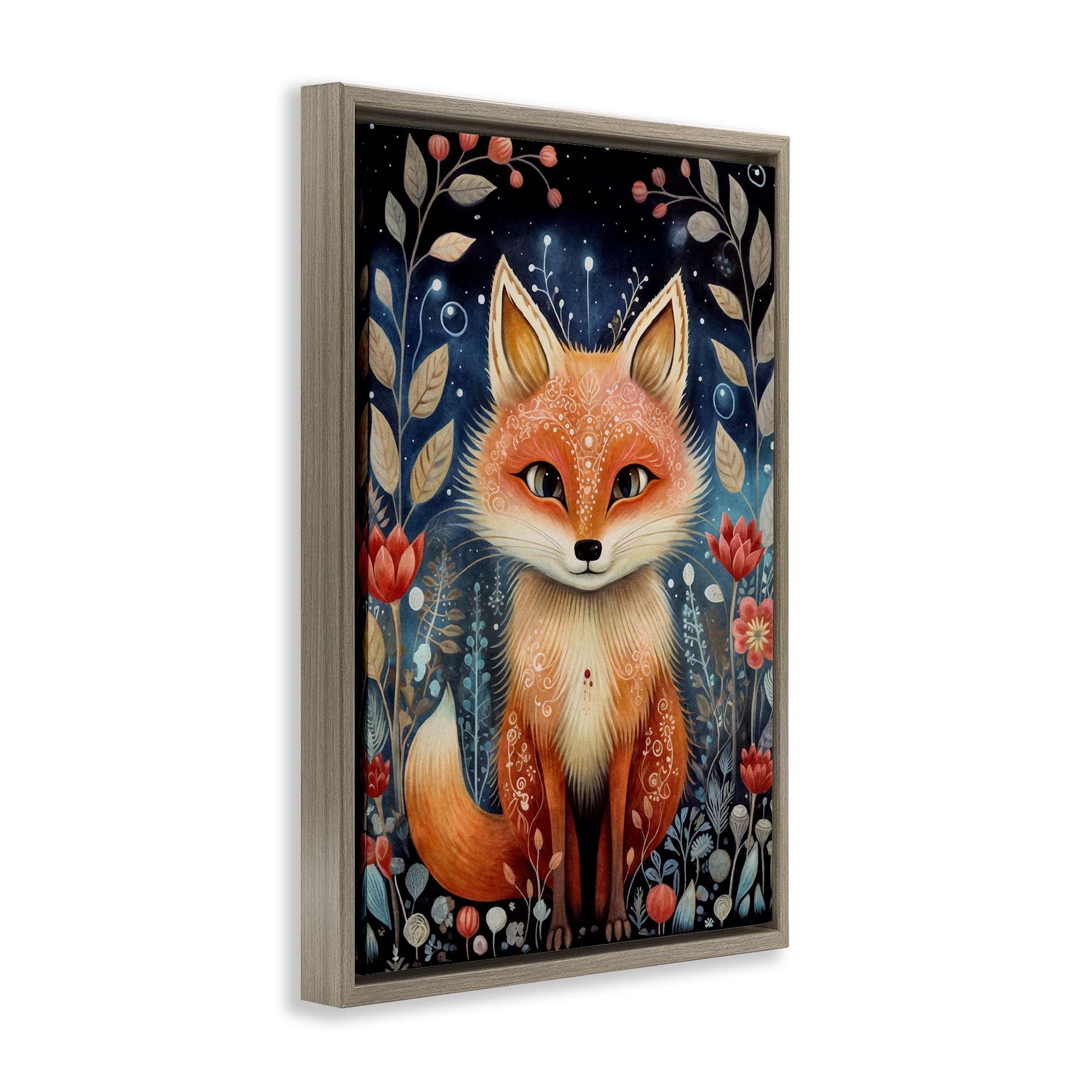 Stupell Industries Woodland Pattern Fox Animals & Insects Painting Brown Floater Framed Art Print Wall Art, 17 x 25