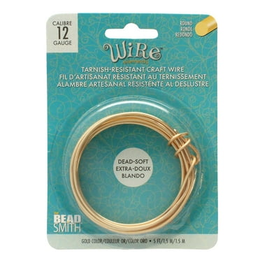 The Beadsmith Wire Elements Craft Wire – Tarnish Resistant, Soft Temper, Round, Gold Color – 2.0mm, 12 Gauge, 5 Foot Spool – Jewelry Making, Wire Wrapping, Floral, & Other DIY Crafts