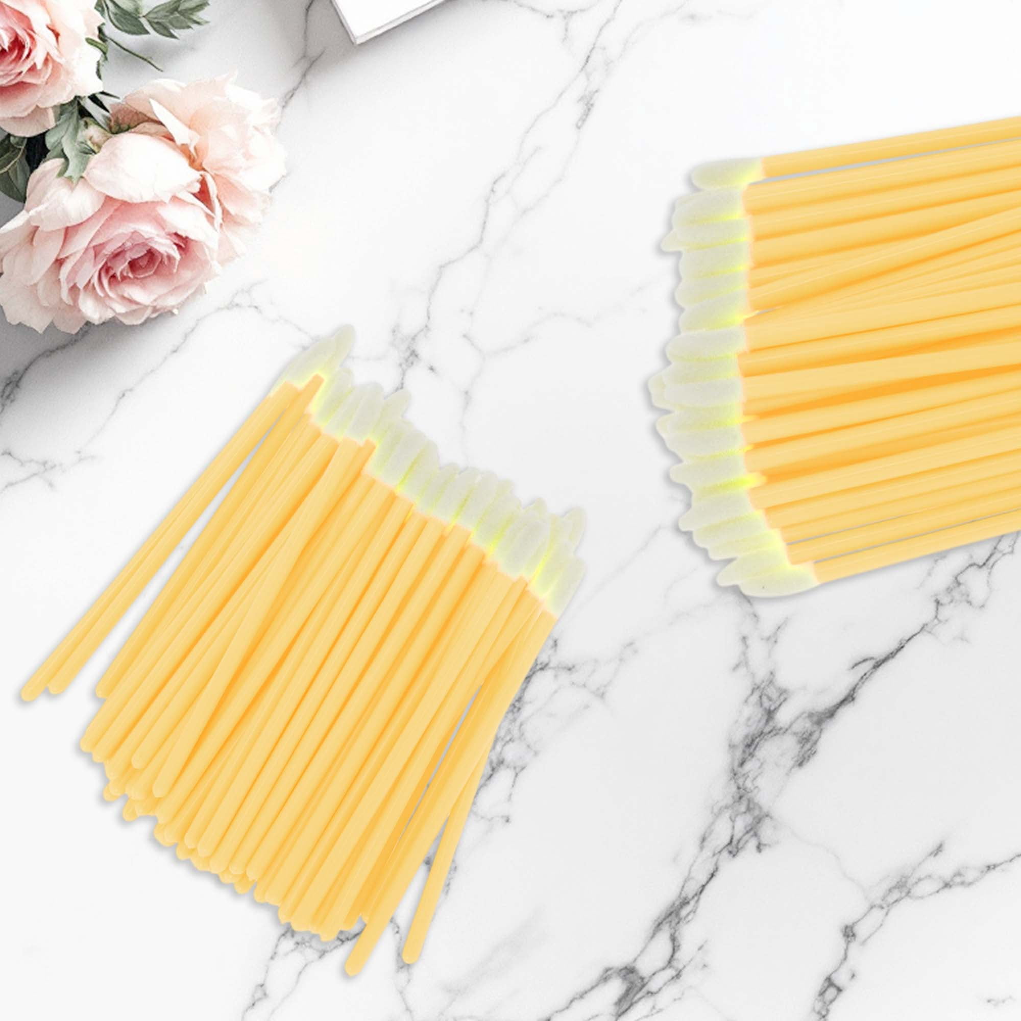 Unique Bargains 100 Pcs Disposable Barreled Solid Rod Lip Brush for Vacation Yellow
