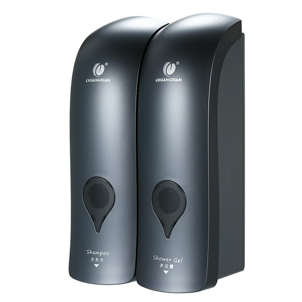 CHUANGDIAN 300ml * 2 NO Perforadora Dispensador de jabón manual de doble cabezal montado en la pared Tomshoo Gris