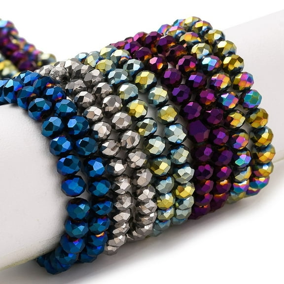 10Strand Electroplate Transparent Glass Beads Strands Full Plated Faceted Rondelle Mixed Color 4x3mm Hole: 0.4mm 113~115pcs/strand 41~42cm