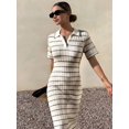thumbnail image 5 of Womens Chocolate Brown Striped Collar Knit Midi Dress With Ruffle Hem, 5 of 5