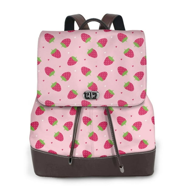Disketp Strawberries Mochila de Cuero para Mujer, Bolso de Espalda Antirrobo con Estilo para Viaje, Trabajo y Uso Diario