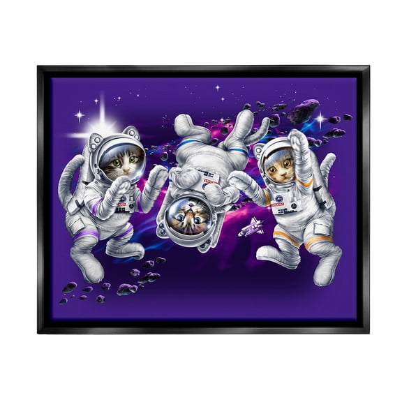 Stupell Industries Astronaut Cat Trio Animals & Insects Painting Black Floater Framed Canvas Art Print Wall Art, 21 x 17