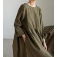 thumbnail image 5 of WTOBBY Fashionable Solid-Color Round-Neck Long-Sleeve Loose Swing Pocket Dress for Ladies Flowy A-Line Silhouette with Functional Pockets Casual Chic for Everyday Outings and Errands,Army Green L, 5 of 7