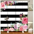 thumbnail image 3 of Pink Shower Curtains for Bathroom Floral Shower Curtain Flowers Girly Butterfly Black and White Striped Shower Curtain Set with Hooks 72" W x 72" H Machine Washable, 3 of 6