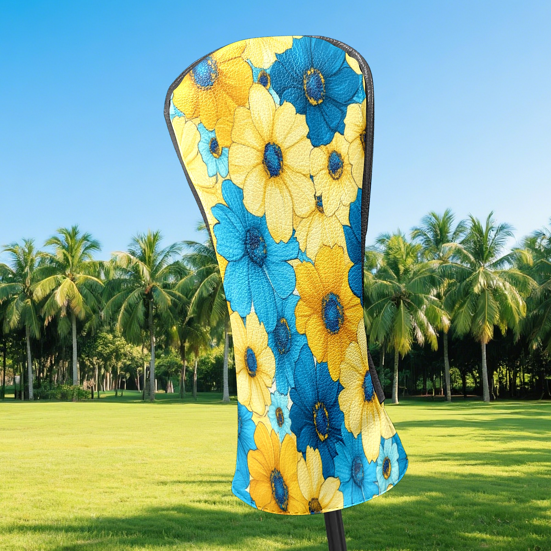 Golf Club Covers PU Leather Waterproof Head Covers for Fairway Woods Hybrids Yellow Blue Flowers