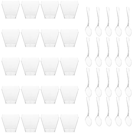 TINKSKY Plastic Dessert Cups with Spoon for Party Cake Storage and Bakery Use Transparent Material 20 Sets