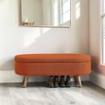 thumbnail image 3 of GZXS 42" Oval Upholstered Storage Bench in Orange, Boucle Fabric Ottoman Footstool with Hidden Compartment and Rubber Wood Legs, Easy to Assemble, 3 of 6