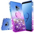 thumbnail image 3 of SOGA Rhinestone Glitter Bling Liquid Floating Cute Phone Case Compatible for Samsung Galaxy S9 Plus Case with Embedded Metal Ring for Magnetic Car Mounts and Lanyard Diamond Bumper - Blue on Purple, 3 of 5