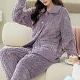 thumbnail image 3 of Teissuly Womens Pajamas Style Warm Plush And Thick Pajama Set Button Lapel Double Pocket Home Set, 3 of 5