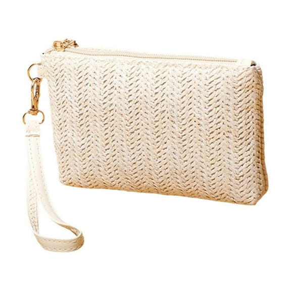 Kcolen Woven Straw Clutch Purse Handbag for Women Large Capacity Zippered Phone Wallet Daily Use Envelope Bag