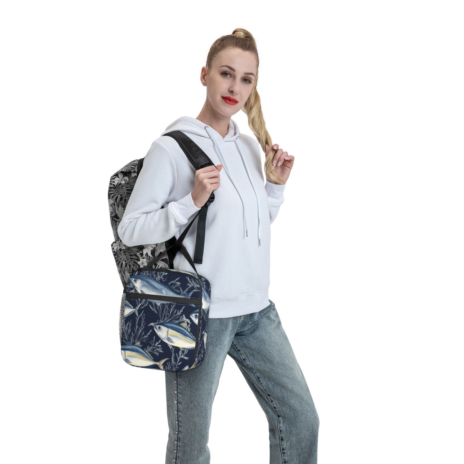 Lunch Bag For Women Men Insulated Portable Lunch Box Bento Box Office Picnic Travel Cooler Bag Fish (33)