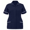 thumbnail image 3 of Busydd Scrubs for Women Set Solid Color Short Sleeve Lapel Scrubs Tops Jogger Scrub Pants for Women Casual Stretch Oversized Nursing Working Uniform Sets with Pockets, 3 of 6