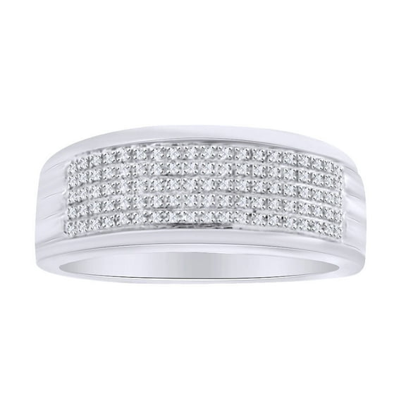 AFFY 0.19 Ct Round White Natural Diamond Men's Band Ring in 14k White Gold Over Sterling Silver Ring Size - 14