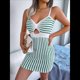 thumbnail image 5 of Vestido Mini Ajustado Informal de Punto con Tirantes, Cintura Alta y Rayas Contrastantes para Mujer. Verde M, 5 of 10