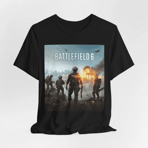 BF6 Tactical Warfare Soldier Graphic T-Shirt – Unisex Short Sleeve Military Combat Scene Top for FPS Game Fans