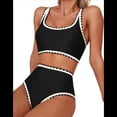 thumbnail image 3 of Conjuntos de Bikini para Mujer con Estampado Floral, Trajes de Baño de Dos Piezas con Escote Redondo y Cintura Alta. Negro M, 3 of 8