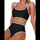 thumbnail image 3 of Conjuntos de Bikini para Mujer con Estampado Floral, Trajes de Baño de Dos Piezas con Escote Redondo y Cintura Alta. Negro XL, 3 of 8