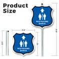thumbnail image 2 of Restrooms Baños Up Arrow Bilingual English / Spanish (5 Pack) 12 inch X 12 inch Shield Shaped Rust-Free Aluminum Metal Signs with Aluminum Mounting Stakes Weather Resistant Made in the, 2 of 8