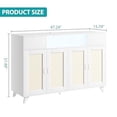 thumbnail image 2 of 47 Inch Rattan Sideboard Buffet Cabinet, 4 Door Storage Cabinet with 2 Drawers, Led Lights, Power Outlets, Adjustable Shelves, Large Wooden Accent Cabinet for Kitchen, Living Room, White/Black/Natural, 2 of 7