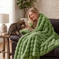 thumbnail image 4 of CHHYVKUIN Faux Fur Bubble Throws 50" x 60" , Luxury Plush Faux Rabbit Fur Throw Blanket for Couch, Sofa, Chair & Home Décor, Sage Green, 4 of 8