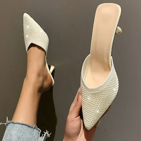 

High Heels Women s Shoes Thin Heels Slip-on Pointed Toe Fashion Casual Half Slippers High Heels