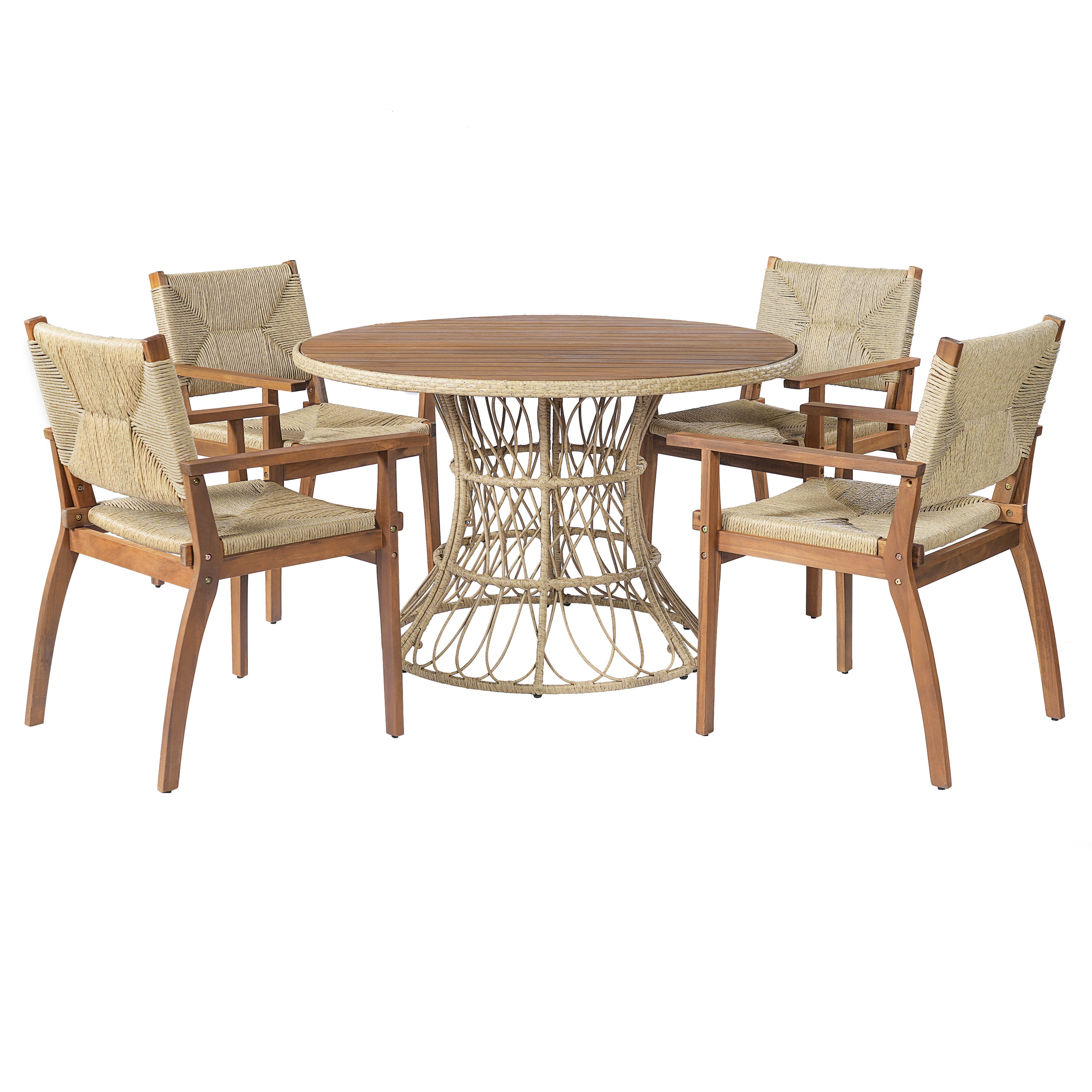 Dining Chair, Outdoor Acacia Wood Frame Handwoven Wicker Seat Chair for Patio Garden, Teak
