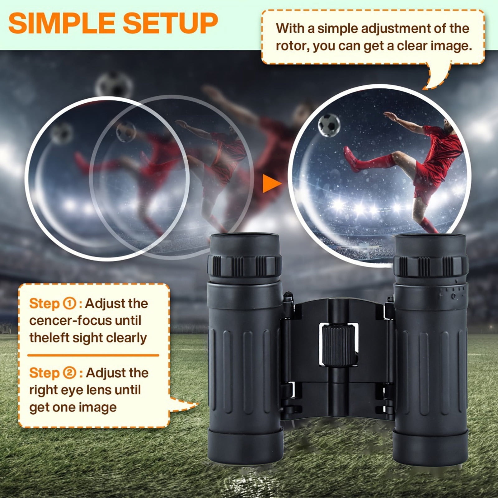 Fzsteel Anourney 8x21 Compact Binoculars with High-Definition Night Vision, Foldable Lightweight Design for Outdoor Adventures, Hiking, Concerts & Sports Events
