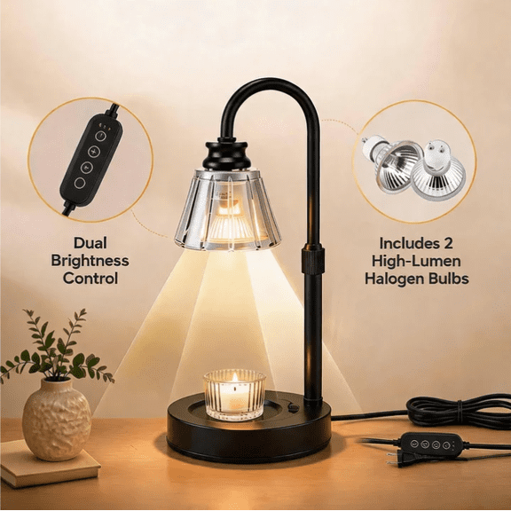 YTAKY Candle Warmer, Timer Dimmable Adjustable Height 10.2-14.5 Inch, Wax Melt Warmer for Jar Candles with 2 Bulbs, House Warming Gifts New Home Decor