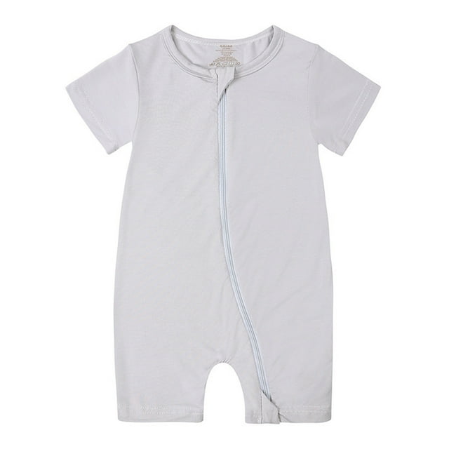 AherBiu Unisex Baby Clothes Short Sleeve Zip up Newborn Onesie Summer Crewneck Solid Color Rompers Outfits