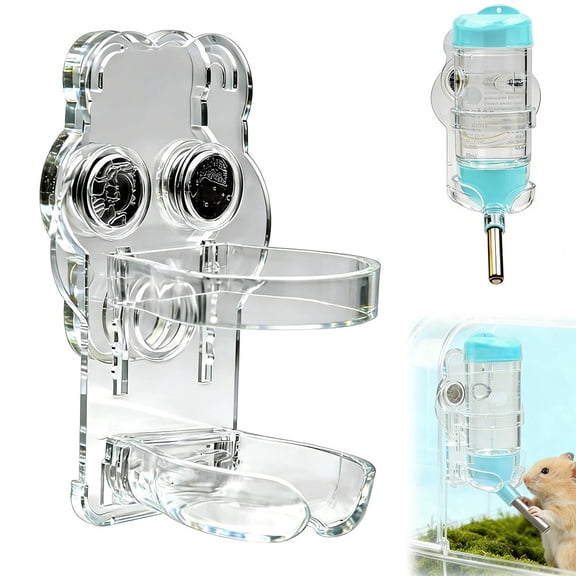 Magnetic Hamster Water Bottle Holder for Glass Tank, Clear Acrylic No-Drill Mounting Stand, Adjustable Height Water Dispenser Support for Syrian Hamsters, Rats, Guinea Pigs and Small Animals