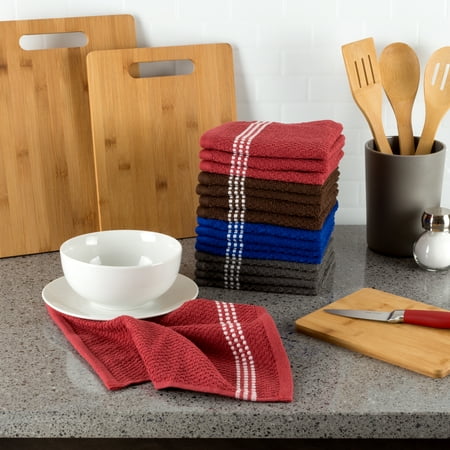 100% Combed Cotton Dish Cloths Pack-Absorbent Popcorn Terry Weave-Kitchen Dishtowels, Cleaning/Drying by Somerset Home (16 Pack-Multiple (Best Tea Towels For Drying Dishes)