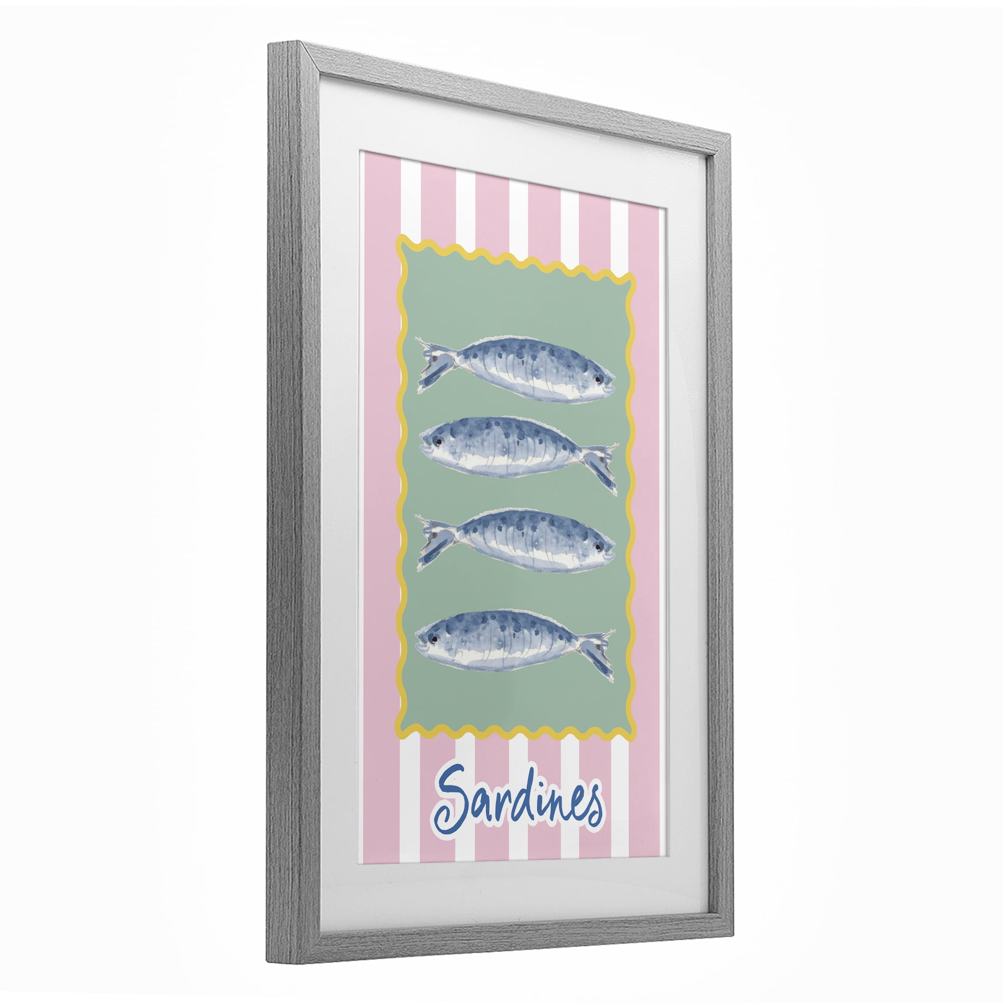 Stupell Industries Pastel Striped Sardines Gray Framed Print Under Glass, design by Patricia Pinto