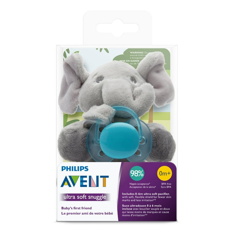 Philips Avent Ultra Soft Snuggle Pacifier Holder with Detachable Pacifier Elephant 0 6M SCF348 03
