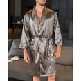 thumbnail image 3 of Defitshape Men's Long Sleeve Robe Satin Comfy Summer Silky Fall Shawl Collar Pockets Cool Lightweight Bathrobe Halloween Grey X-Small, 3 of 4