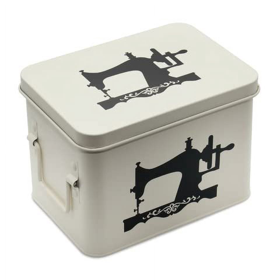 AQ Matte White Sewing Box for Sewing Supplies - Removable Tray, Multipurpose Tin with Secure Lid for Threads, Sewing Clips, Crafts, Buttons - Vintage Sewing Tin for Your Quilting and Sewing Supplies