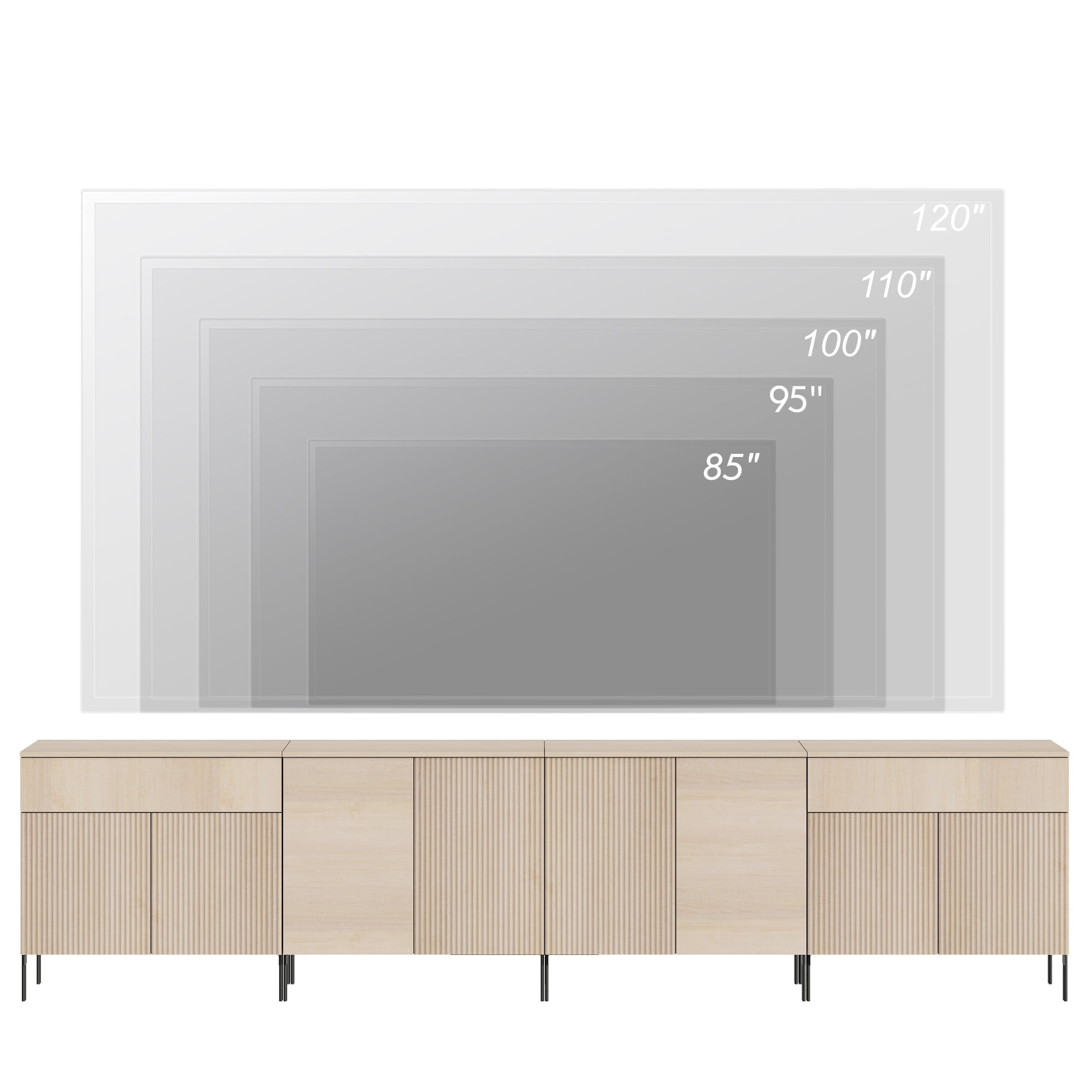 126" Modern Reeded Drawer Dresser Set with Doors for Bedroom, Minimalist Chest of Drawers with Storage, Wooden Dresser for Living Room, Bedroom, Entryway
