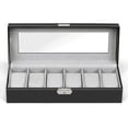 thumbnail image 5 of 6 Slot Leather Watch Box Display Case Organizer Glass Jewelry Storage Black, 5 of 8