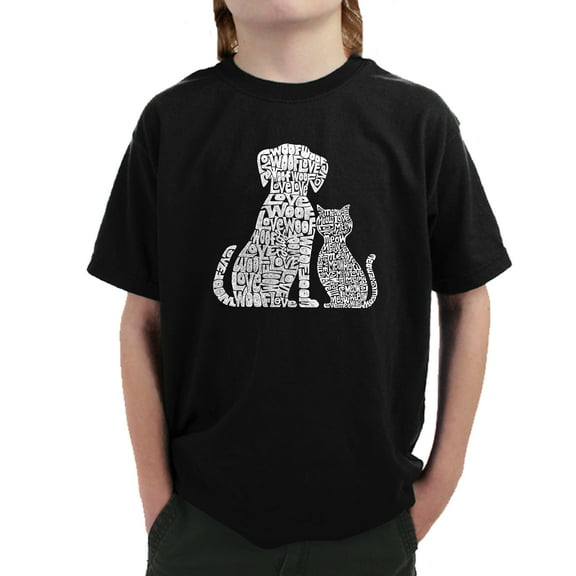 Boy's Word Art T-shirt - Dogs and Cats