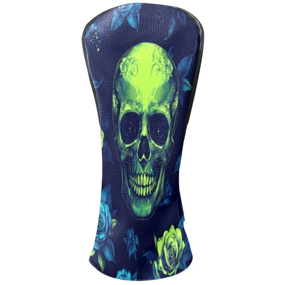 Golf Club Head Cover Waterproof Leather Golf Accessories HeadCovers Set Driver Headcover for Women Men Blue And Green Skull Pattern