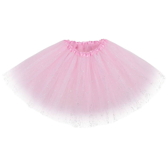 Women's Classic Triple Layered Tulle Tutu Skirt w/ Sparkling Sequin,Light Pink